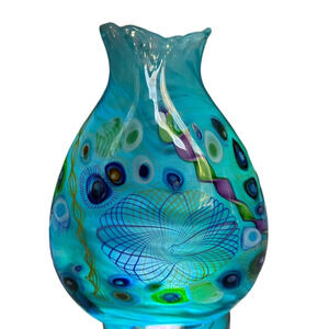 NEW-Seascape Splash Under The Sea Aqua Cobalt Turquoise Vase 9" Scotty Garrelts